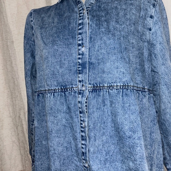 XL Women’s Denim Jean Long Sleeve Button Up Flowy Dress - Picture 4 of 7